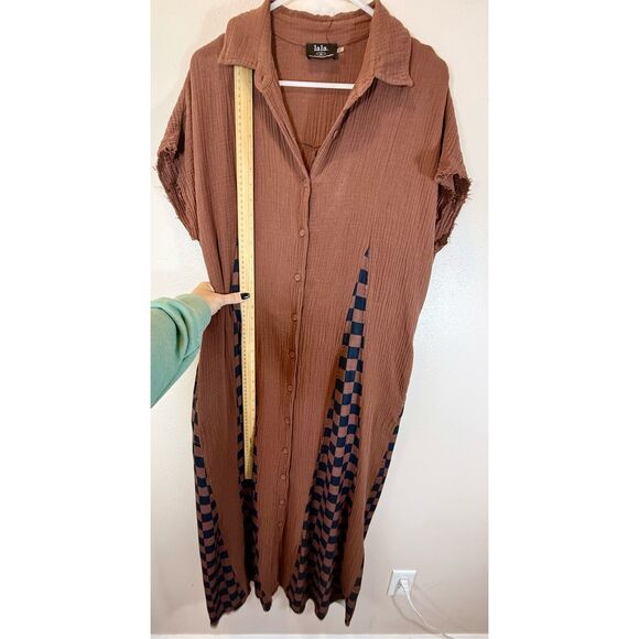 Dressed in LALA California Cool Oversized Brown & Black Checkered Maxi Dress XS - Picture 8 of 11